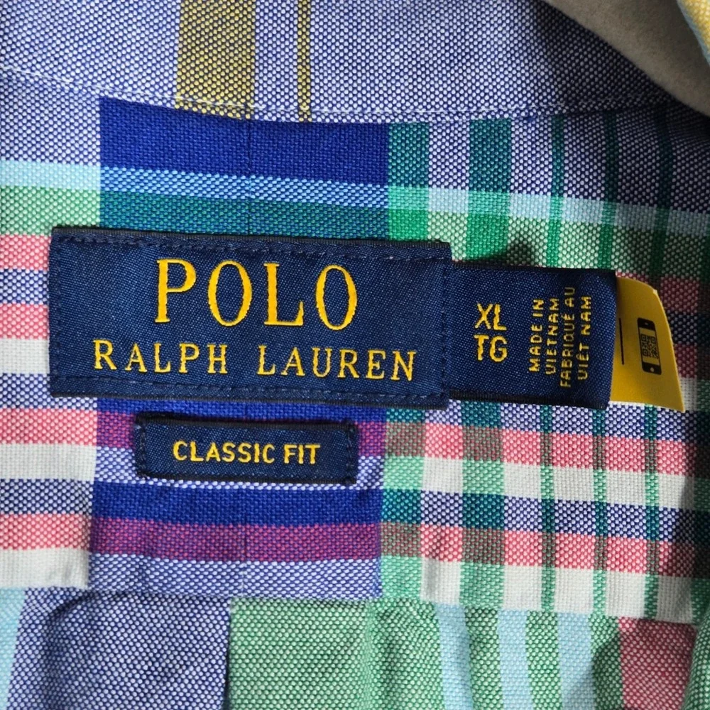 Polo Ralph Lauren Button Down Shirt Mens XL Multi Color Plaid Classic Fit Cotton